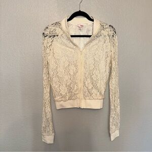 Bongo White Lace Zip Up Cardigan Size M